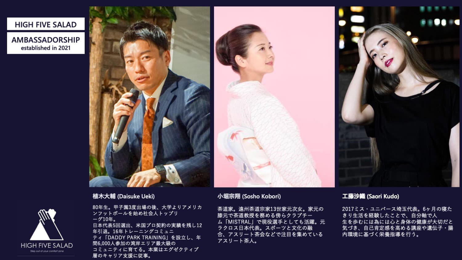 HIGH FIVE SALAD 公式アンバサダーに植木大輔さん、小堀宗翔さん、工藤沙織さん就任